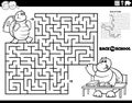 Maze with cartoon turtle going to school coloring page