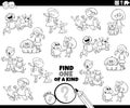 One of a kind game with cartoon kids and dogs coloring page Royalty Free Stock Photo