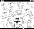 one of a kind task with cartoon dogs coloring page Royalty Free Stock Photo