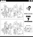 Differences activity with animals on Christmas time coloring page Royalty Free Stock Photo
