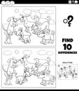 differences game with cartoon dogs group coloring page Royalty Free Stock Photo