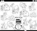 Find two same cartoon animals on Christmas time coloring page