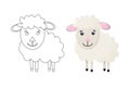 Black and White Cartoon Illustration of Funny Sheep Farm Animal Comic Character Coloring Book Page Royalty Free Stock Photo