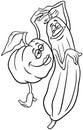 Cartoon pumpkin and cucumber characters coloring page