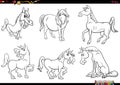 cartoon horses farm animal characters set coloring page