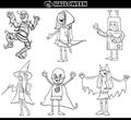 Kids in Halloween costumes set cartoon coloring book page Royalty Free Stock Photo