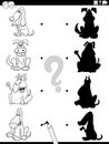 Shadow game with cartoon dogs coloring book page Royalty Free Stock Photo