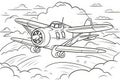 Black and White Cartoon Illustration of Vintage Plane Flying in the Sky for Coloring Book.Generative AI Royalty Free Stock Photo