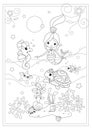 Black and White Cartoon llustrations of Funny Sea Life Animals and Fish Mascot Characters Group for Children for Coloring Book