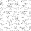 Black and White Cartoon Monkey Pattern for Coloring or Design Royalty Free Stock Photo
