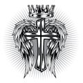 Christian Cross Wing CrownVector Drawing Blak illustration