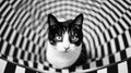 Black and white cat in a black and white striped pattern, AI Royalty Free Stock Photo