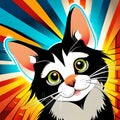 a black and white cat with green eyes on a colorful background Royalty Free Stock Photo