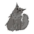 Black and white cat grey hand drawn vector llustration doodle sketch. Feline character design outline. Concept for kids children Royalty Free Stock Photo