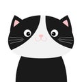 Black and white cat head face body. Funny Kawaii smiling baby animal. Cute cartoon funny character. Pet collection. Flat design. Royalty Free Stock Photo