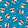 Black White Cat Santa Claus on Indigo Blue Background. Vector Illustration Royalty Free Stock Photo