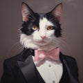 A black and white cat wearing a tuxedo, AI