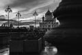 Black and White of Cathedral of Christ the Saviour. Unusual angle. Moscow city. Dramatic picture.