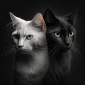 Black and white cats close-up, symbol of unity of opposites, yin and yang,
