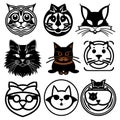 Black and white Cats head Vector icons Illustration. Royalty Free Stock Photo
