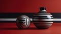 Black And White Striped Ceramic Objects Against Bold Red Background Royalty Free Stock Photo