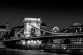 Black and white Chain Bridge in Budapest in the night Royalty Free Stock Photo