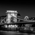 Black and white Chain Bridge in Budapest in the night Royalty Free Stock Photo