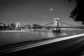 Black and white Chain Bridge in Budapest in the night Royalty Free Stock Photo