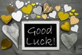 Black And White Chalkbord, Many Yellow Hearts, Good Luck