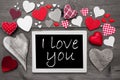 Black And White Chalkbord, Red Hearts, I Love You