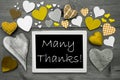 Black And White Chalkbord, Yellow Hearts, Many Thanks