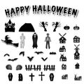 Black and white of character halloween collections and propertie isolated on background as happy day and party concept. vector