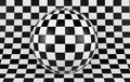 Black and white checker background with sphere. 3d render