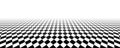 Black and white checkerboard floor fading in perspective. Vanishing checkered tile pattern background. Vintage empty Royalty Free Stock Photo