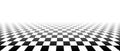 Black and white checkerboard floor in perspective. Fading checkered tile pattern background. Vintage empty room checker Royalty Free Stock Photo