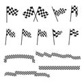 Black and white checkered auto racing flags and finishing tape vector set Royalty Free Stock Photo