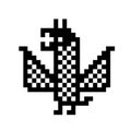 Black and white checkered cute pixel dragon isolated on white.