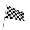 Black and White Checkered Racing Flag Waving on a Metal Pole Against White Background Royalty Free Stock Photo
