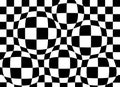 Black and white checkered spheres background.