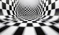 A black and white checkered surface creates a captivating abstract optical illusion effect. Royalty Free Stock Photo