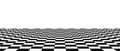 Black and white checkered tile floor in perspective. Abstract checkerboard texture landscape. Horizontal chessboard