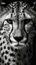 Black and White Cheetah on Dark Background in Full Focus.