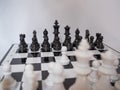 Black and white chess-Army are standing on a board with white background, challenges planning business strategy to success concept