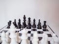 Black and white chess-Army are standing on a board with white background, challenges planning business strategy to success concept