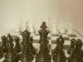 Black and white chess-Army are standing on a board, challenges planning business strategy to success concept