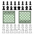 Black and white chess board with chess pieces. Chess pieces. Vector illustration Royalty Free Stock Photo