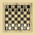 Black and white chess wooden board with chess pieces. Chess pieces in flat style. Vector illustration