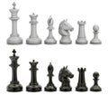 Black and white chess figures in row, 3D rendering Royalty Free Stock Photo