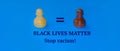 Black and white chess pieces on a blue background. Stop racism. Black lives matter
