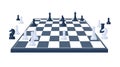 Black and white chess pieces on chessboard. Chess combination cross illustration Royalty Free Stock Photo